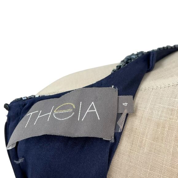 Theia Sequin Sheath Dress Embellished Beaded Sleeveless Navy Blue Size US 4 - Picture 11 of 13